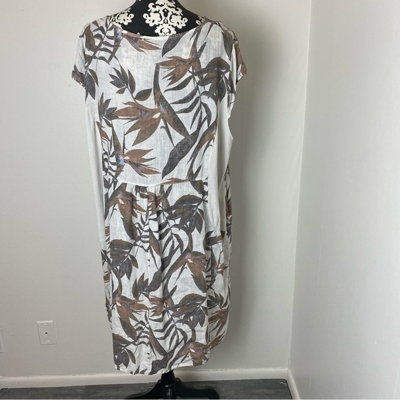 Lungo L’arno Linen Made In Italy Botanical Tropical Print Dress - Picture 3 of 12